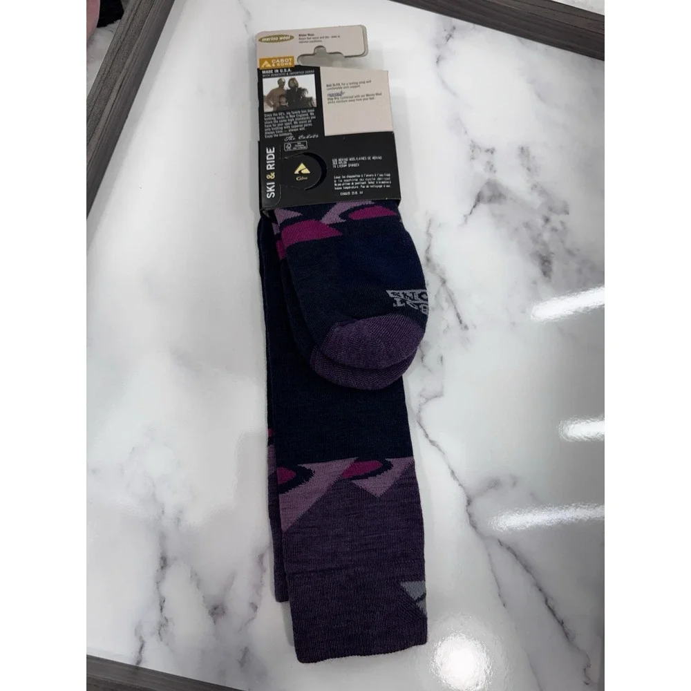New Cabot & Sons Ride & Ski Full Leg Socks Merino Wool Blue‎ Purple Women's 9-11